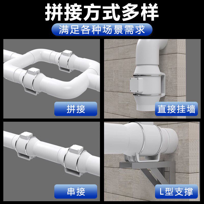 厨房管道风机涡轮电机大吸力强吹风大功率抽风机新风出风换气扇