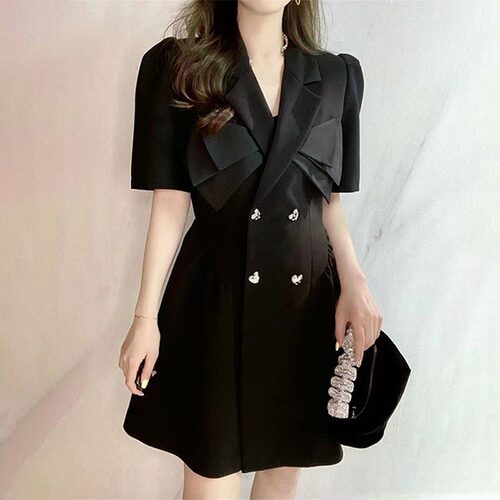 026新款南油女装欧货高级感气质西装蝴蝶结a字职业连衣裙女