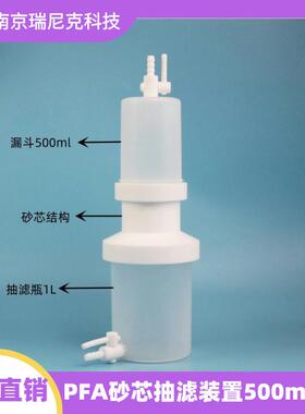 特氟龙PFA砂芯抽滤装置漏斗500ml+抽滤1L透明耐强酸厂家直供