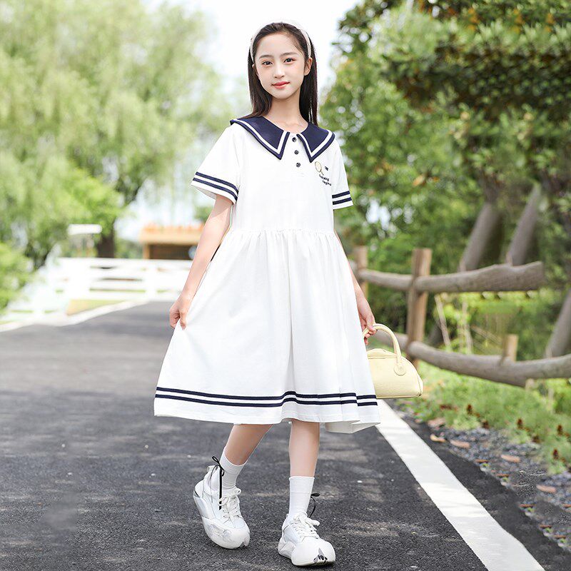 女童连衣裙夏季学院风12岁女孩女大童15夏季森系薄款初中学生裙子