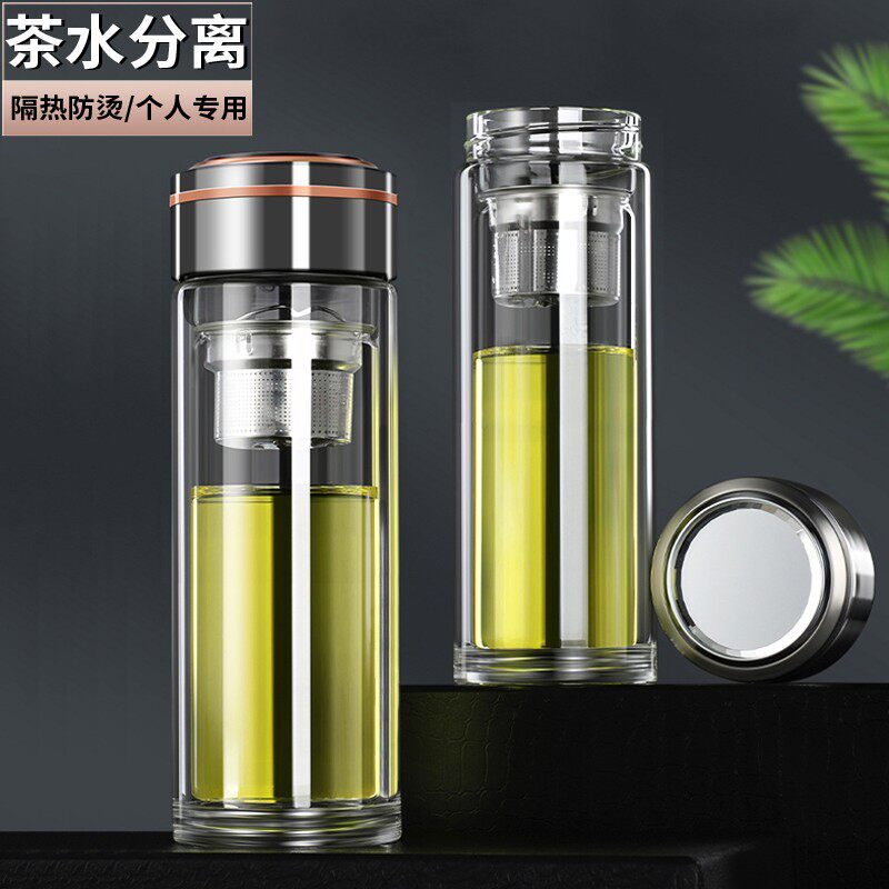 双层玻璃杯便携泡茶杯男女士耐高温喝水杯子大容量家用带盖车载杯