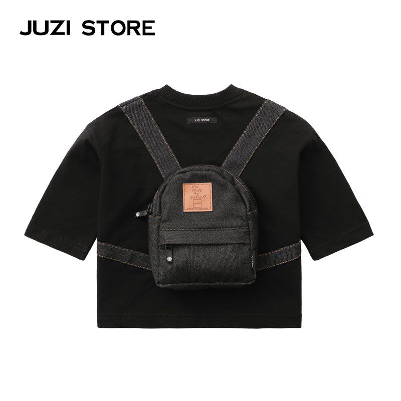 JUZI STORE童装春夏针织牛仔书包上装中袖T恤中性男童女童1133101
