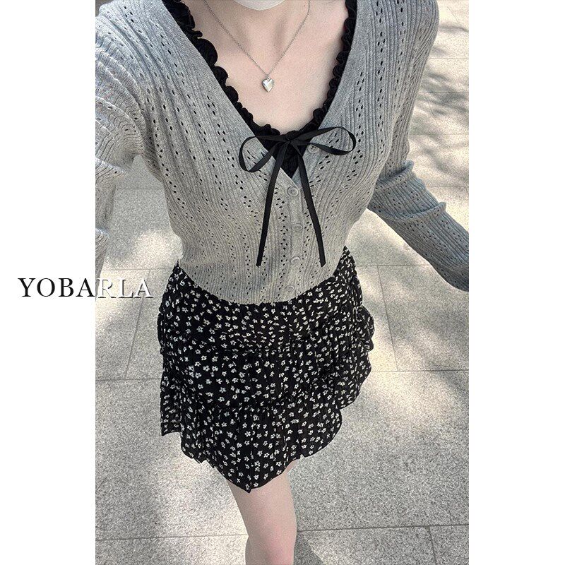 黑色碎花蛋糕短裙女夏季高腰大码胖mm遮肚显瘦小个子a字半身裙子
