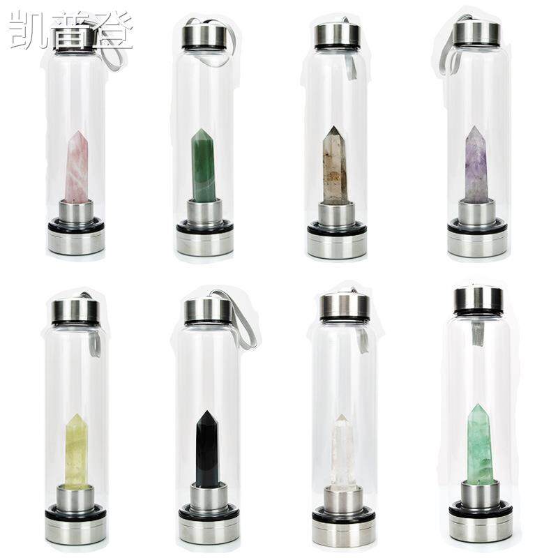 韩式水晶柱杯水疗玉石玻璃杯两头通水瓶便携高硼硅跨进