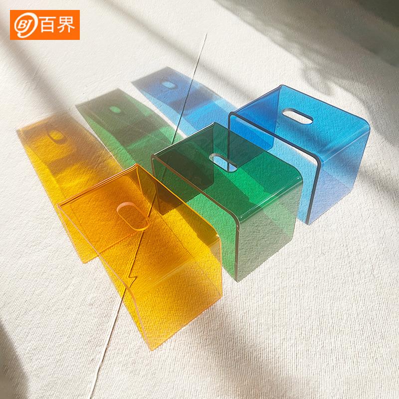 亚克力时尚极简小板凳子彩色透明换鞋凳儿童家用门口平板矮凳塑料