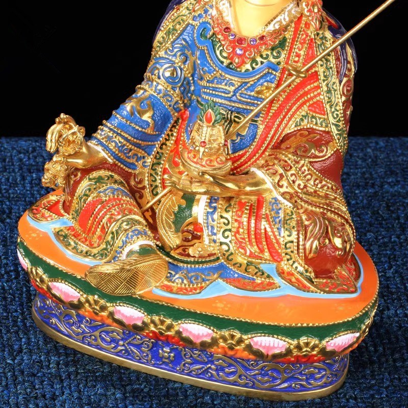 莲花生大士佛像神像纯铜彩绘藏传精工佛台吉祥供奉摆件莲师像