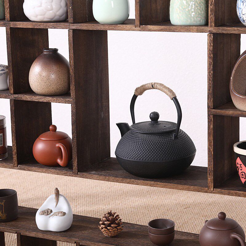 实木禅意多宝格博古架茶杯架紫砂壶茶具展示架壁挂置物架摆件中式
