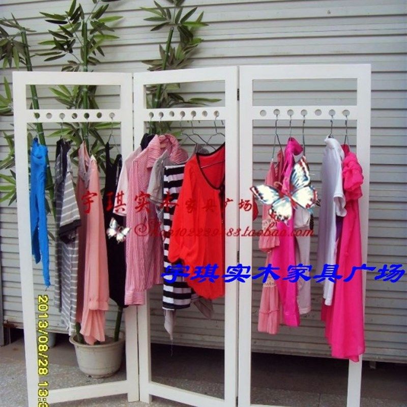 复古屏风服装店隔断落地式展示架实木折叠组合中岛货架新中式橱窗