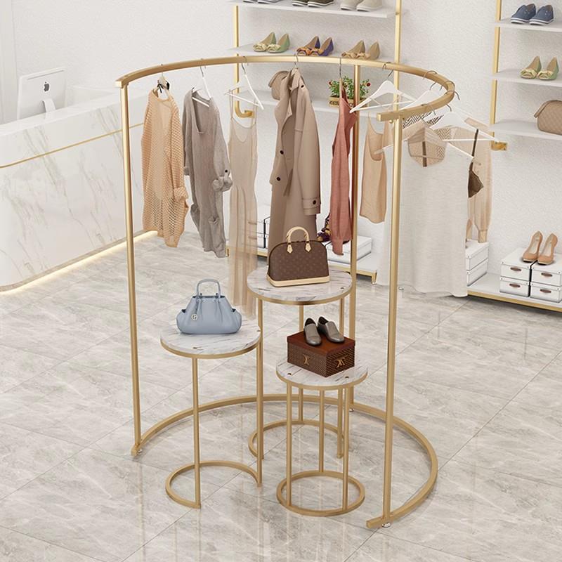 服装店展示架半圆中岛挂衣架落地式女装店陈列架店铺柱子货架铁艺