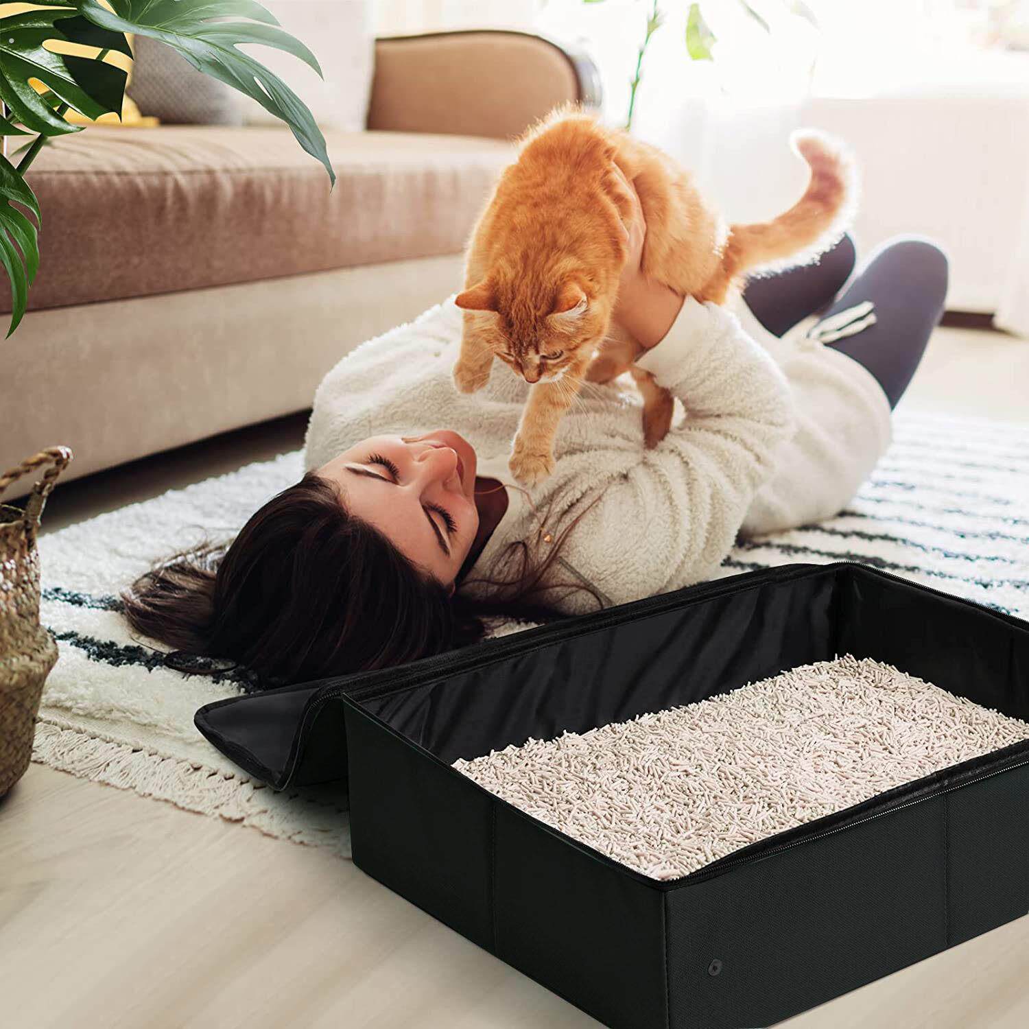 便携式猫砂盆外出携带可折叠户外牛津布防水车载可用猫咪外出厕所