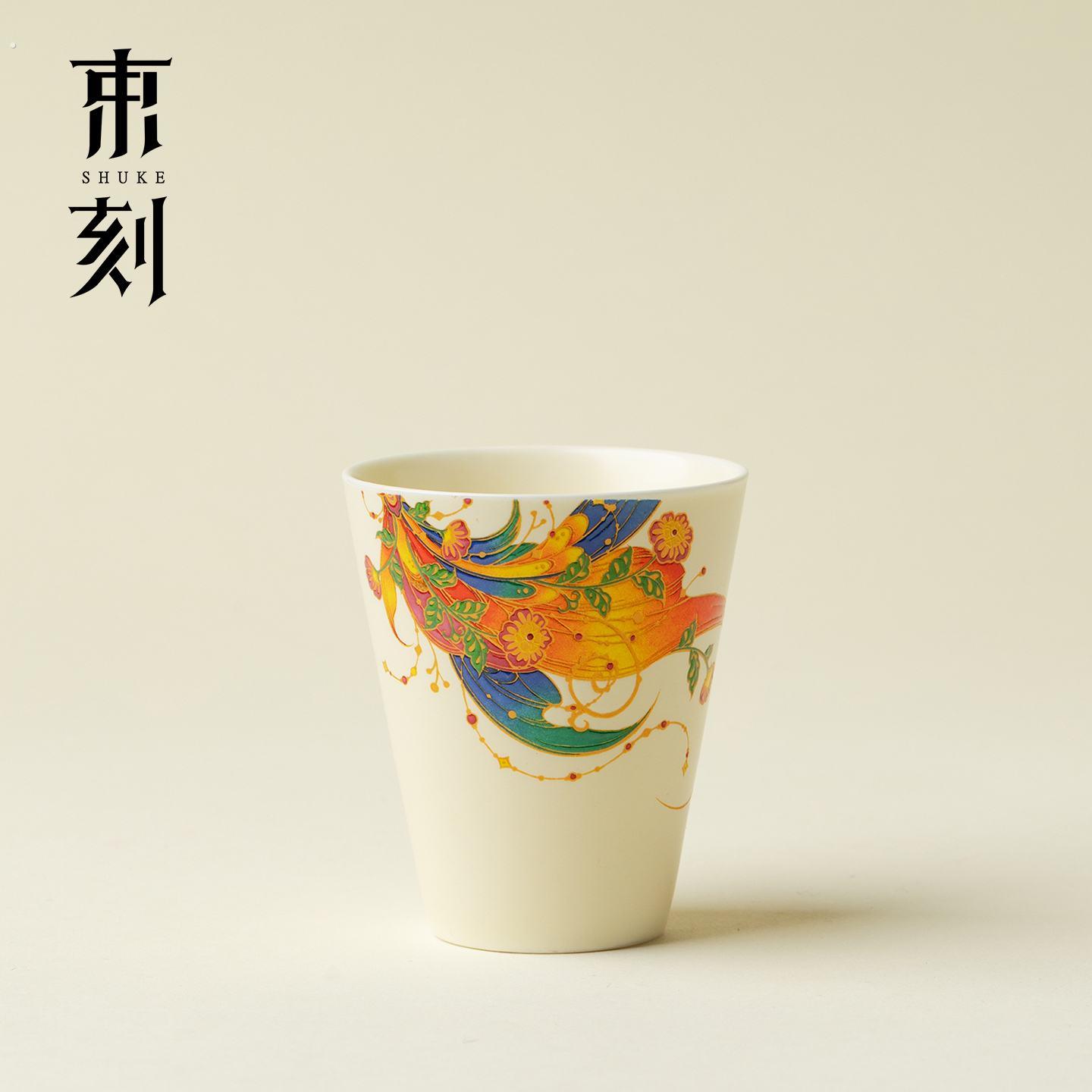 束刻焰彩游鳞陶瓷直饮杯新中式文创主人杯功夫茶具办公杯喝水杯子