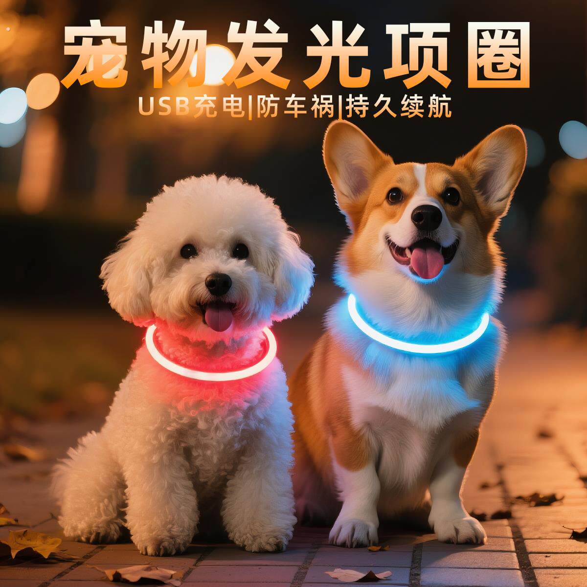 遛狗灯狗狗发光狗项圈宠物夜光遛狗灯狗圈颈圈夜间大型犬中小型犬