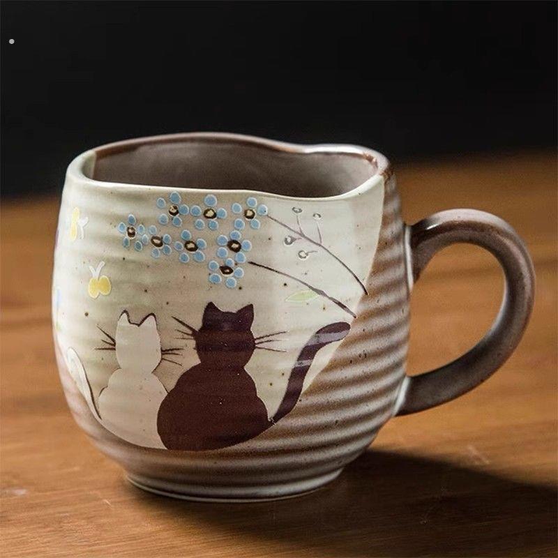 复古咖啡杯复古风陶瓷水杯九谷烧复古水杯网红釉下彩陶瓷杯手工