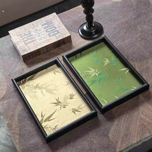 漂亮托盘中式竹叶光影托盘客厅桌面杂物收纳木质置物盘复古高级感
