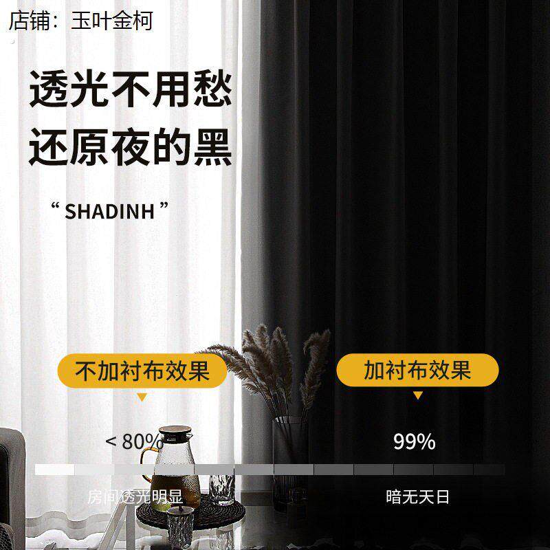 遮光窗帘内衬加装家用卧室客厅出租房遮阳帘可拆卸里衬挂钩式挡光