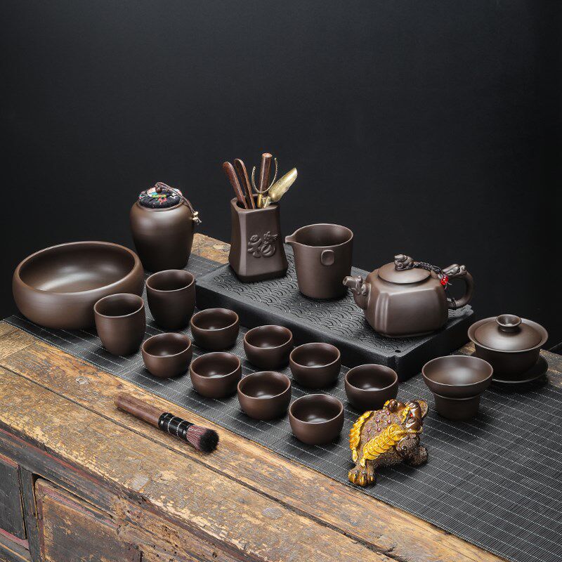 大容量手工紫砂壶功夫茶具套装一整套带大茶洗盖碗泡茶器定制LOGO