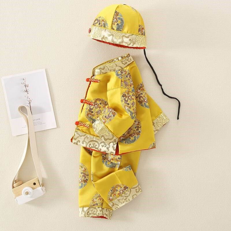 宝宝周岁抓周唐装婴儿百天百岁喜庆中式礼服新生儿黄马褂衣服春秋