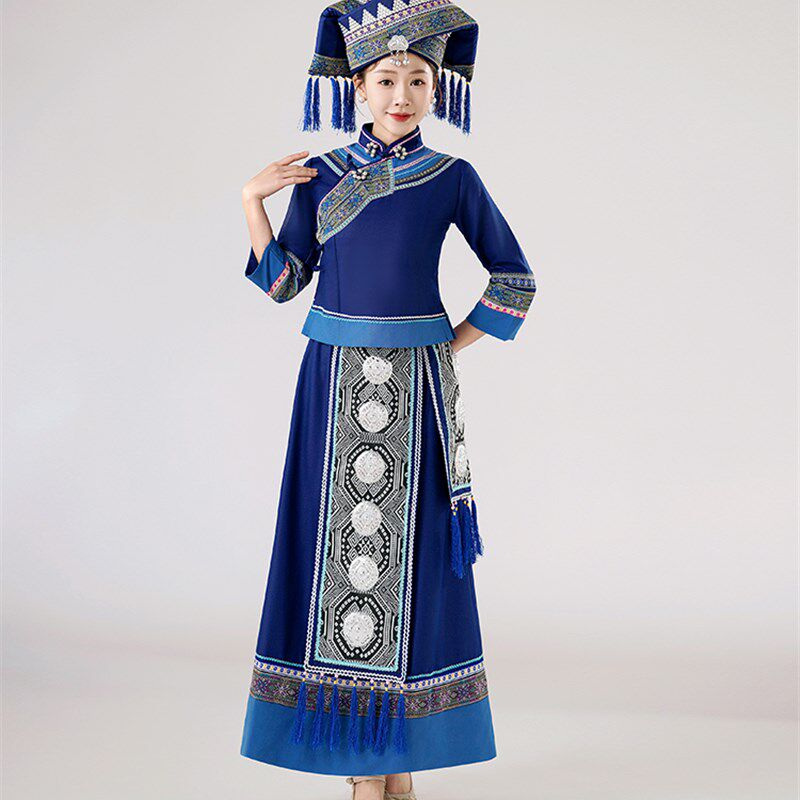 广西壮族三月三服装女少数民族舞蹈演出服成人苗族彝族瑶族表演服