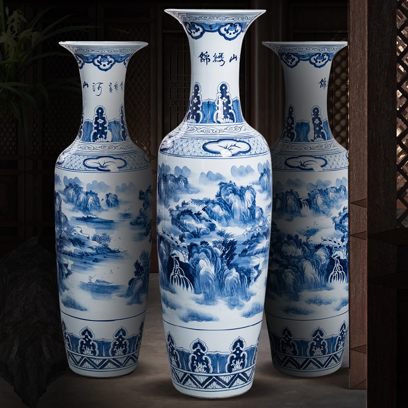景德镇陶瓷器青花手绘落地大花瓶新中式家居客厅酒店公司开业摆件