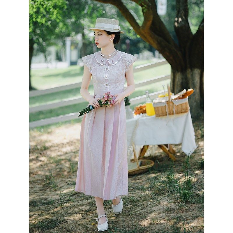 花间裳/苏珊/初恋系粉色仙女连衣裙淑女气质小个子夏天长裙