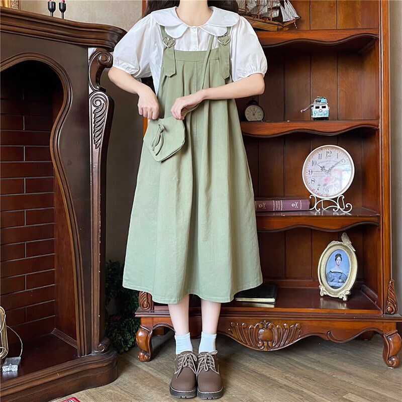 短袖衬衣背带裙套装少女夏季新款初中高中学生甜美连衣裙子两件套