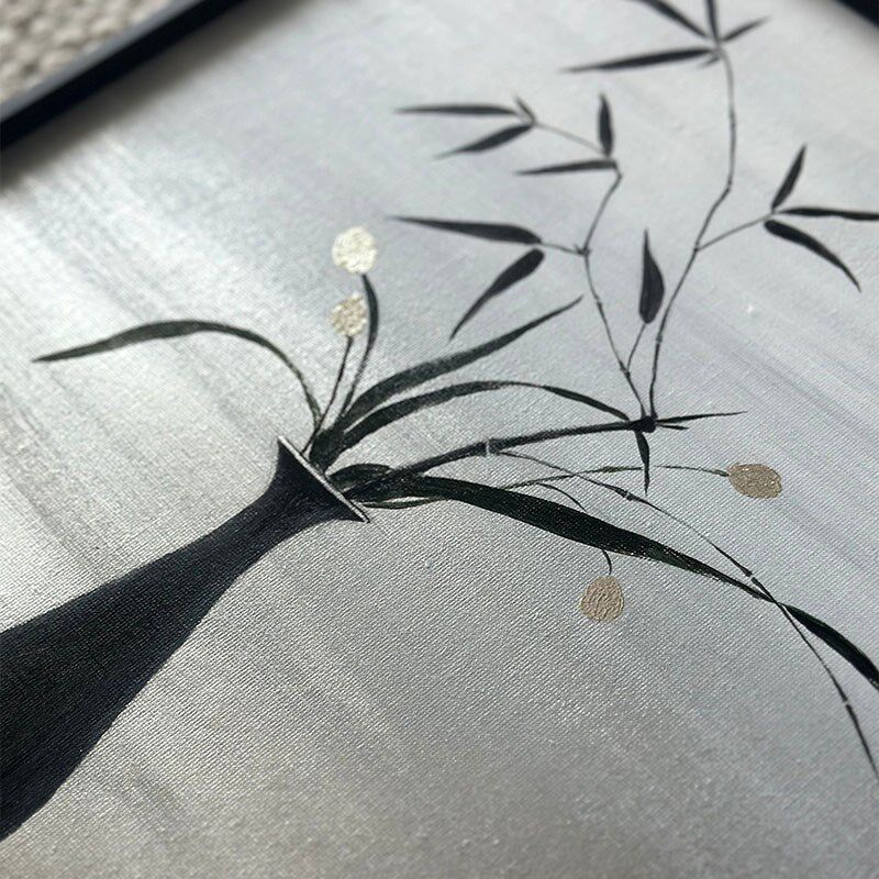【纯手绘】新中式银箔手绘装饰画客厅玄关书房简约风挂画设计软装