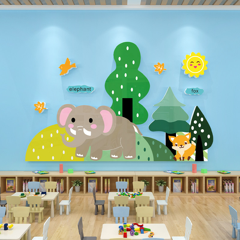 动物世界墙贴幼儿园环创主题墙布置过道走廊墙面卡通立体装饰墙贴