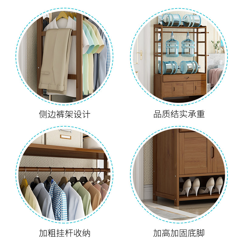 挂衣架家用简易落地衣帽架柜式卧室实木床边收纳储物架客厅置物架