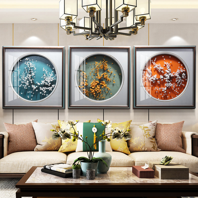 新中式客厅装饰画沙发背景墙壁画手工实物画3D立体画抽象梅花挂画