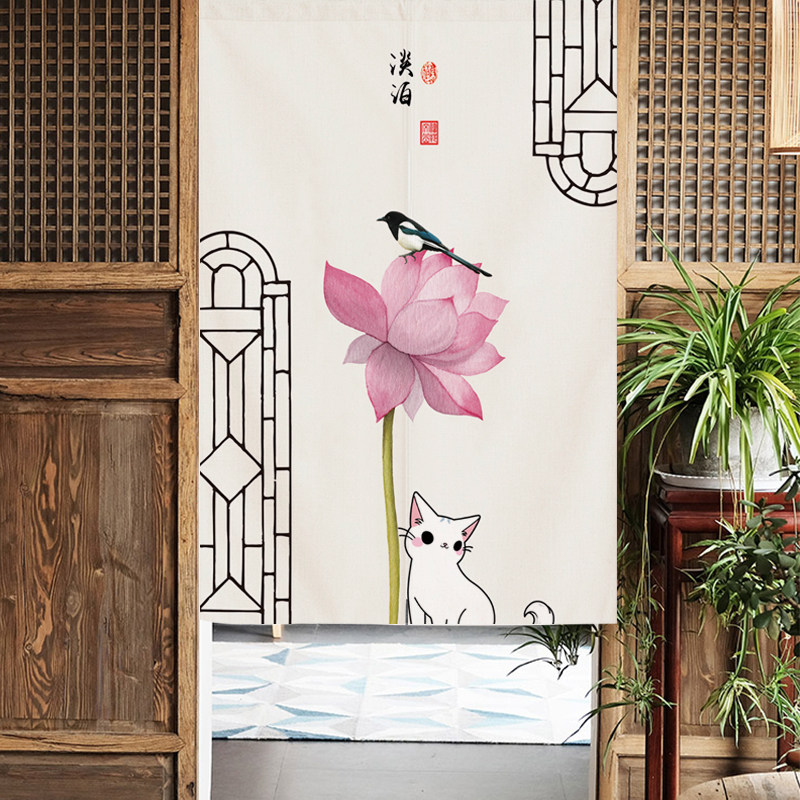 中式门帘厨房隔断帘子复古屏风挂帘厕所免打孔半帘禅意遮挡装饰帘