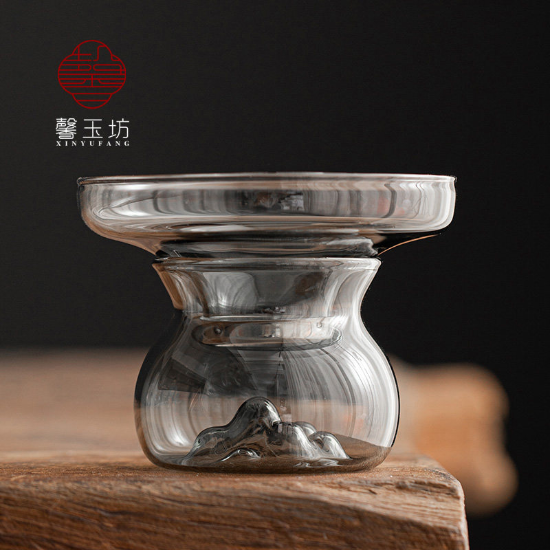馨玉坊烟灰色玻璃茶漏观山茶叶过滤器不锈钢茶漏一体茶隔茶具配件