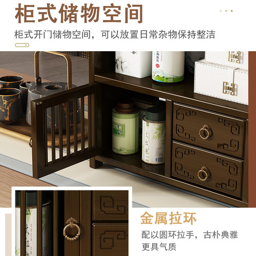 复古楠竹桌面置物架茶室博古架小型收纳柜客厅楠竹展示柜家用茶几