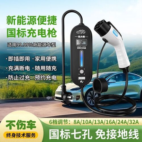 充大师随车充电枪7kw便携家用温控预约3.5kw比亚迪充电枪免接地线