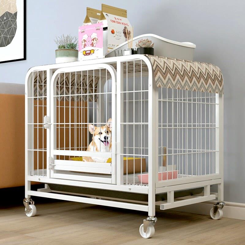 中型犬专用狗笼室内泰迪狗屋 可折叠免安装狗笼 带轮子加粗狗围栏