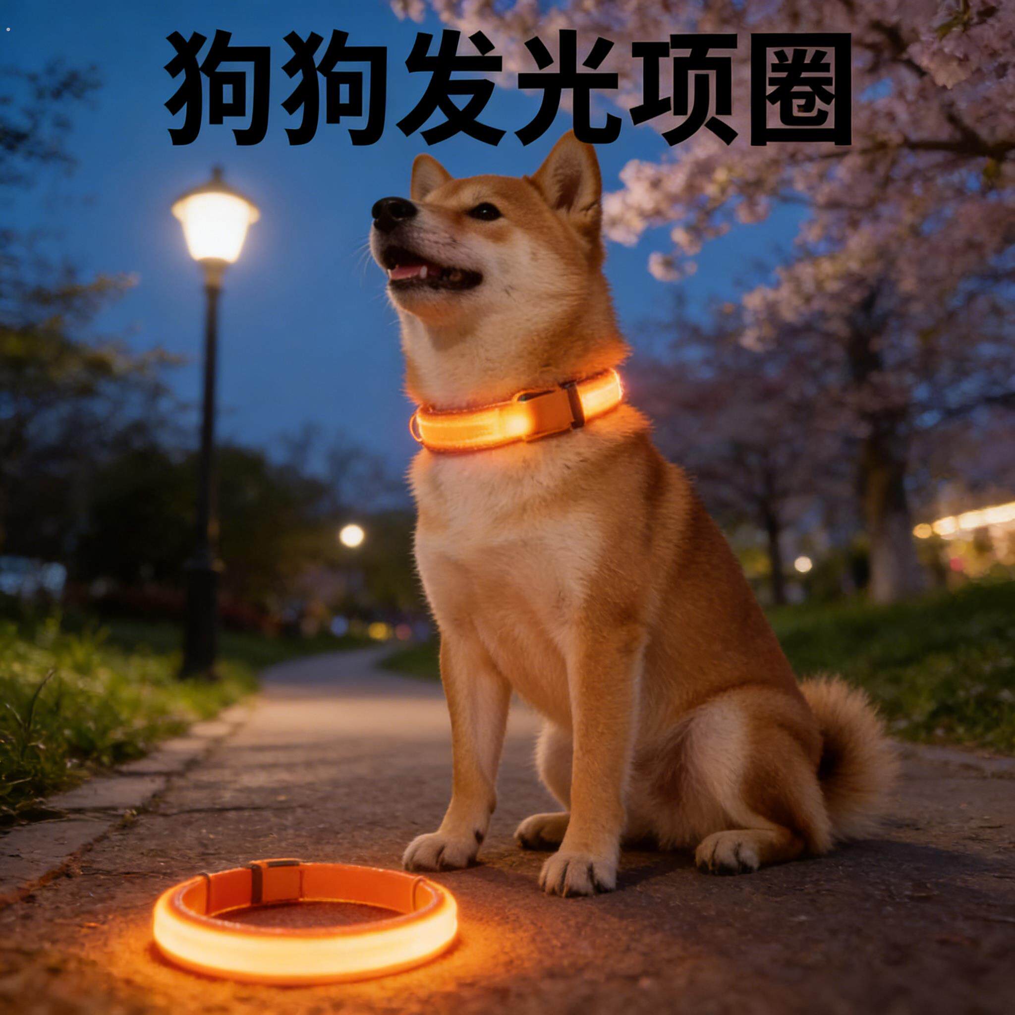 狗狗发光项圈大中小型犬专用牵引绳不勒脖子防挣脱可调节款防走丢