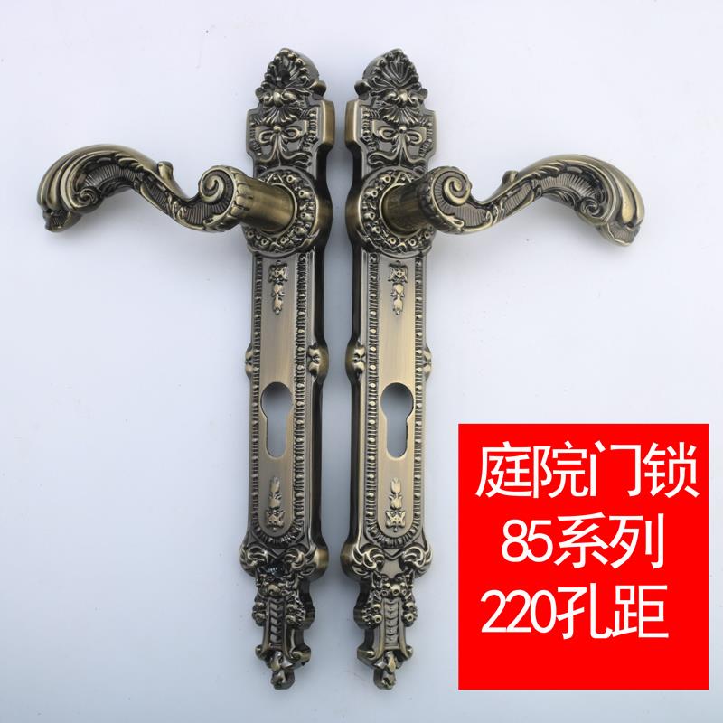 户外铝艺庭院拉手窄面板大门锁红古铜铁艺门锁古典欧式锌合金把手