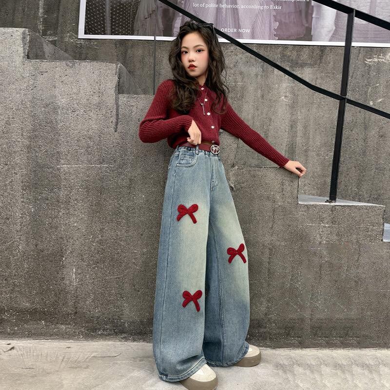 女童爵士舞潮装2025新款时尚短款毛衣牛仔春秋装中大童街头走秀服