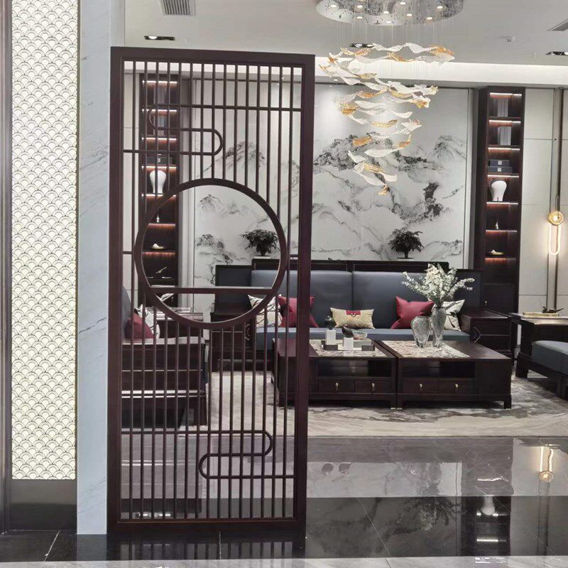 东阳木雕新中式纱画屏风实木花格玄关隔挡入户隔断客厅隔挡工厂定