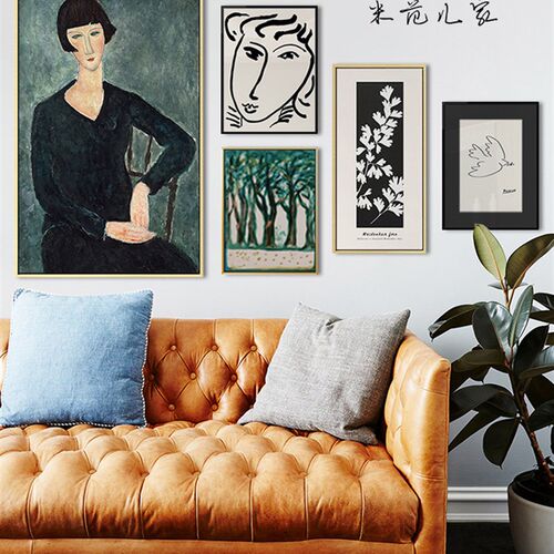 沙发画背景墙装饰 旧景印像 欧式画客厅组合挂画世界名画复古画