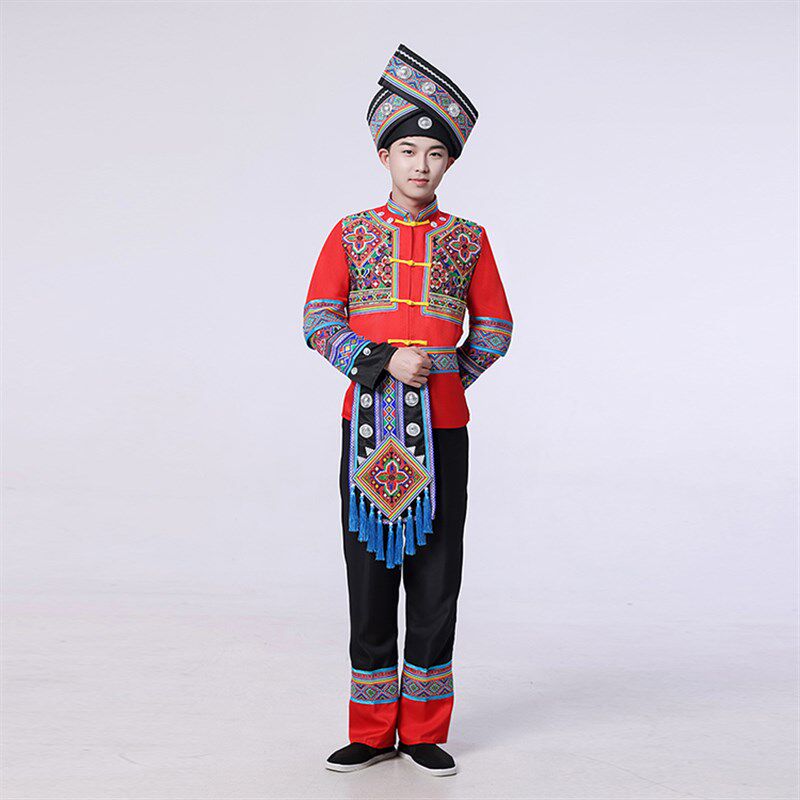 广西三月三少数民族服装壮服男成人壮族竹竿舞葫芦丝表演服演出服