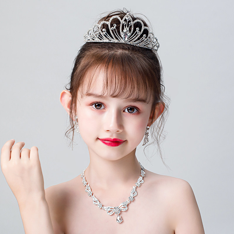 新款儿童演出舞台走秀头饰皇冠项链耳环套装女孩生日公主王冠发饰
