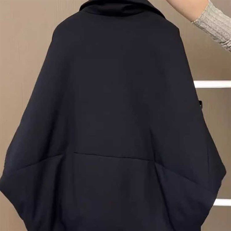 大码胖妹妹黑色短款翻领落肩袖棉服外套女冬季高级感保暖加厚上衣