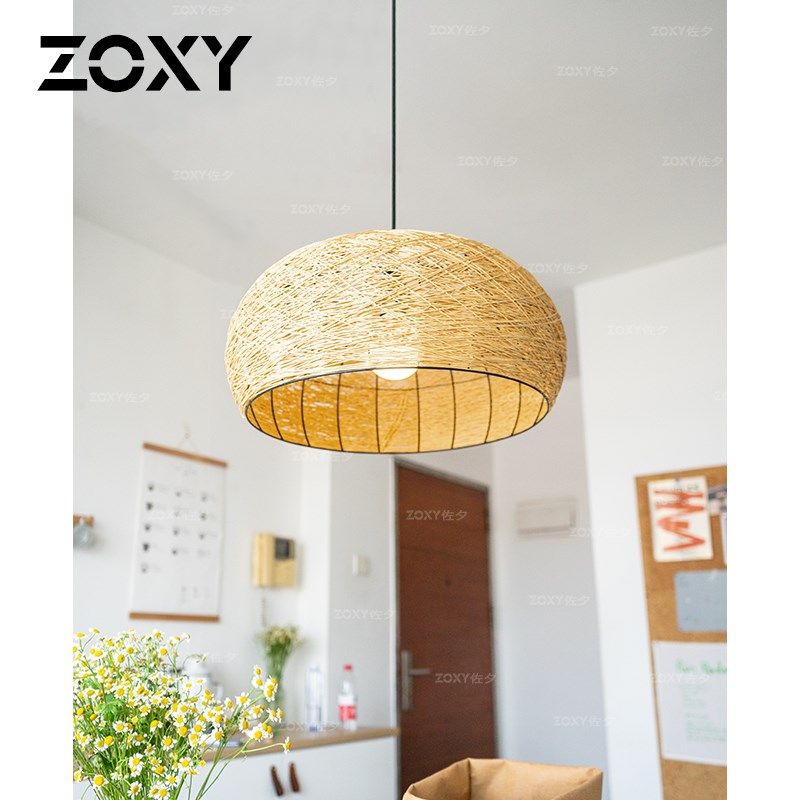 zoxy佐夕 侘寂风创意个性鸟巢麻球吊灯餐厅酒吧圆形藤艺编织灯具
