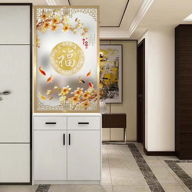 轻奢艺术钢化玻璃屏风隔断客厅遮挡入户铁艺不锈钢网红玄关装饰品