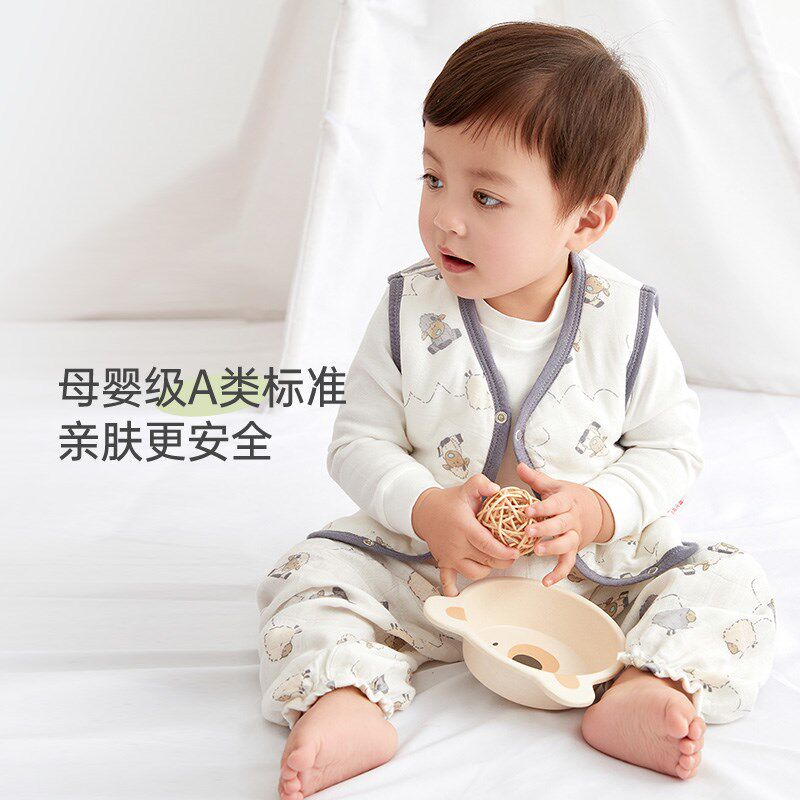 纳多果宝宝马甲百搭2025初春厚款竹纤维纱布背心竹纤维外套卡通款