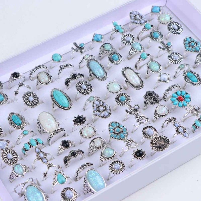 10/20/30/50/100Pc/Lot Retro Punk Bohemian Rhinetone Carve Ri