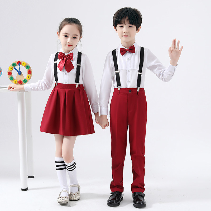 元旦儿童演出服女童舞蹈裙小学生男童背带裤合唱朗诵礼服表演服装