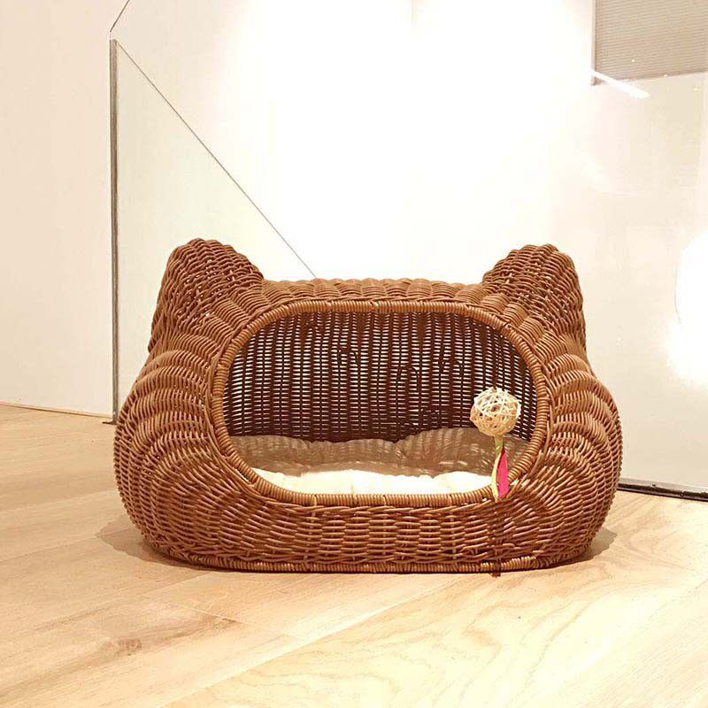 藤编猫窝四季封闭式夏季猫屋猫爬架别墅可拆洗猫笼狗窝猫房子猫床