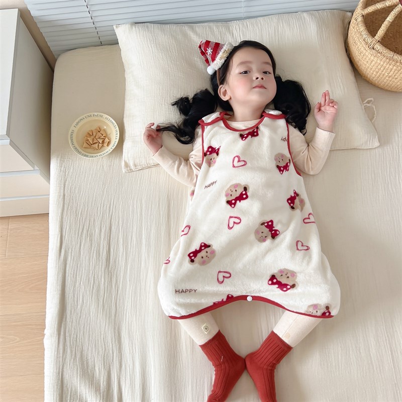 法兰绒睡袋婴儿春秋冬季宝宝款防踢被子神器儿童恒温连体睡衣背心