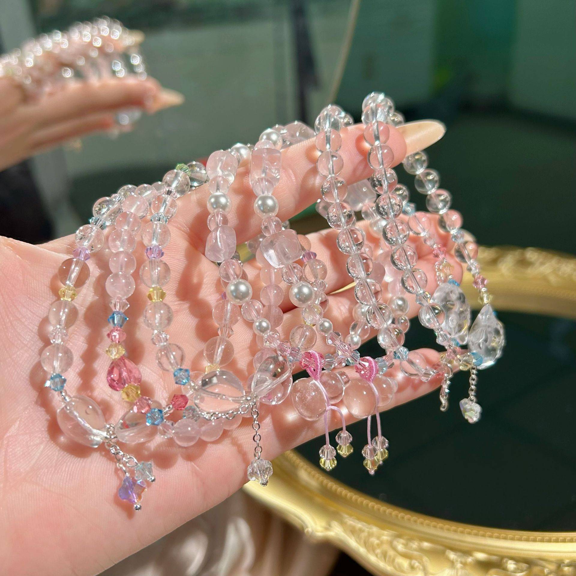 【一物一证】S999纯银随形手链施华洛女彩宝流苏招财手串小众手饰